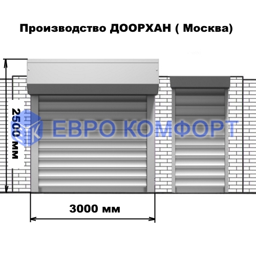 Автоматические роль ворота с алюминиевой калиткой в фасаде (Производство ДООРХАН (Москва), 3000х2500мм)