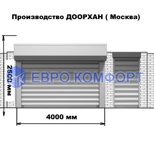 Автоматические роль ворота с алюминиевой калиткой в фасаде (Производство ДООРХАН (Москва), 4000х2500мм)