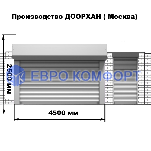 Автоматические роль ворота с алюминиевой калиткой в фасаде (Производство ДООРХАН (Москва), 4500х2500мм)