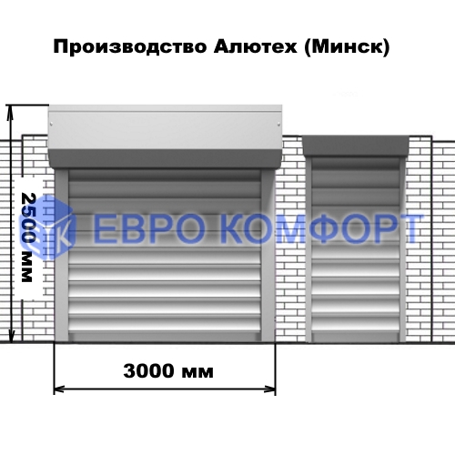 Автоматические роль ворота с алюминиевой калиткой в фасаде (Производство Алютех (Минск), 3000х2500мм)